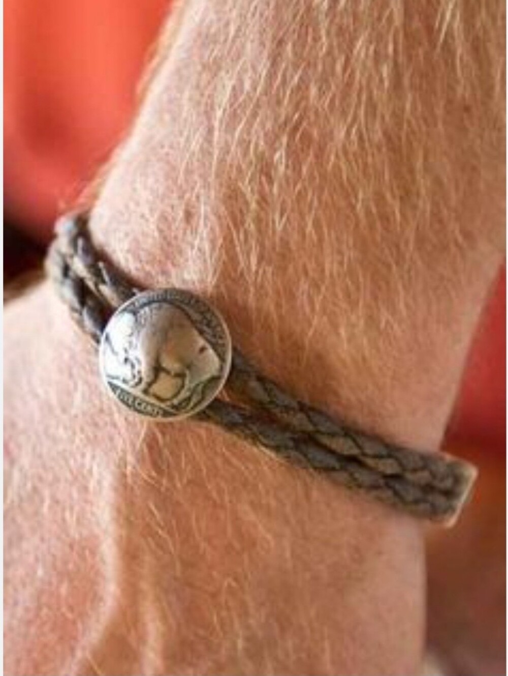 Men's Buffalo Nickel Leather Bracelet 7"